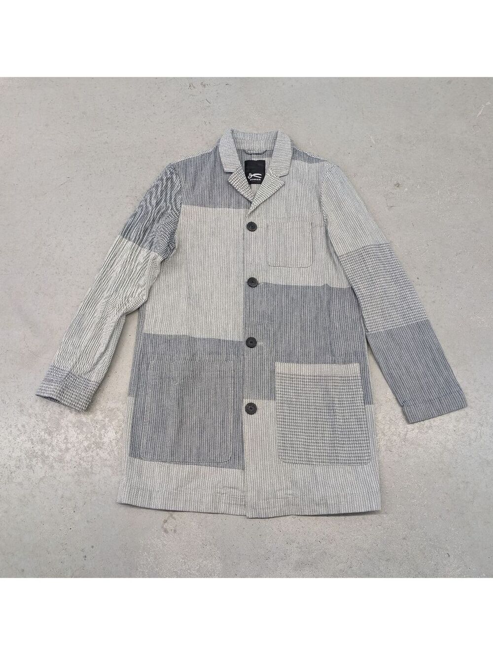 Denham SS17 Light Denim Patch Work Gray Tonal Coat